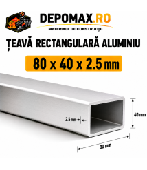 Teava rectangulara aluminiu 80 x 40 x 2.5 mm, 6 metri (EN AW-6060) Teava rectangulara aluminiu 80 x 40 x 2.5 mm, 6 metri (EN AW-6060)